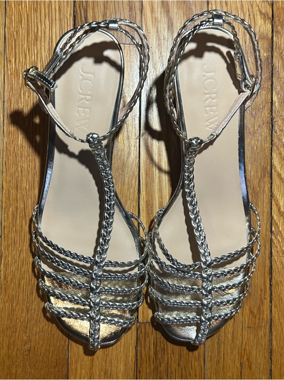 J. Crew Silver-Gold Braided Strappy Gladiator Sandal Heel Size 7.5